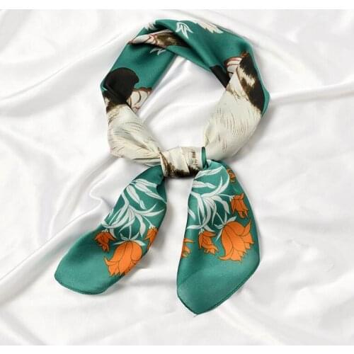 Cat Florals Head Small Square Scarves Hijab Luxury Brand Stain Silk Women Scarf Lady Headband Print Neckerchief Bandana 70cm