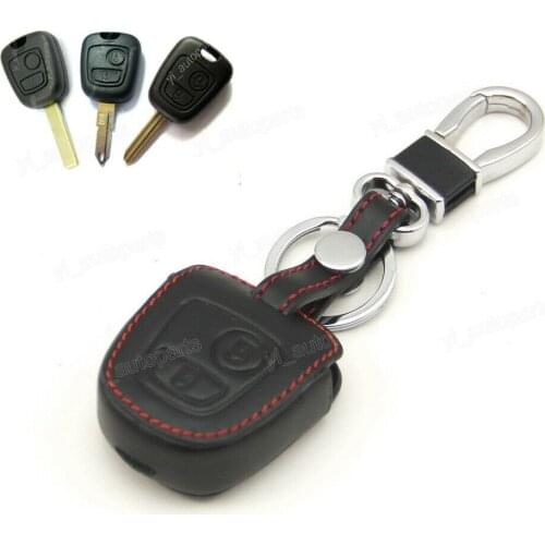 Leather Case Cover Holder Fit For Peugeot Remote Blank Key 306 308 405 406 408 506 607 807 1007 207 307 407 206 2 Buttons