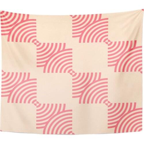 Circle White Abstract Red and Beige Geometric Border Creative Crimson Home Decor Tapestry Wall Hanging for Living Room Bedroom