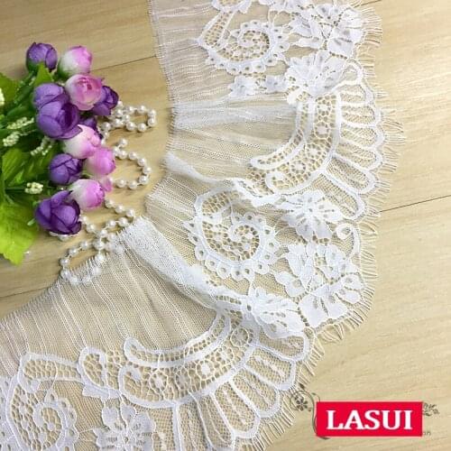 LASUI 0407 NEW 14.5 cm *300 cm=1 piece DIY clothing accessories soft gauze White unilateral France eyelash lace fabric