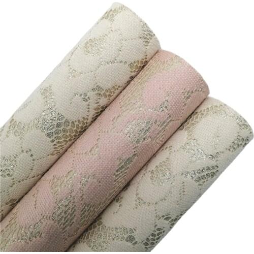 Rose Quilted Lace Glitter Synthetic Faux Leather Vinyl Fabric Sheets for Bows Earrings DIY 21X29CM 6S101B