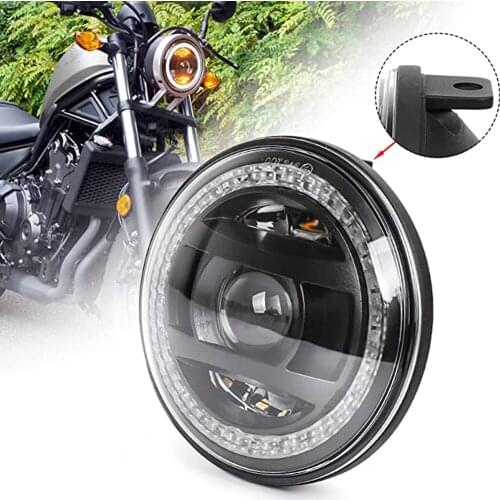 MOVOTOR Motorcycle LED Headlight with Amber Background Light White Halo High Low Beam 1 Pcs Compatible 2017 Honda Rebel 250