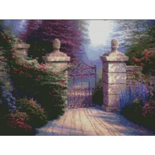 Gate garden oil painting Scenery Cross Stitch Kits Needlework 14CT Unprinted Embroidered Top Quality DIY Handmade Decoration