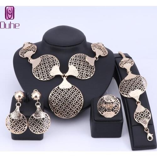 New Designed Jewelry Set Nigerian Vintage Party Statement Big Necklace Bracelet Earrings Ring for Women