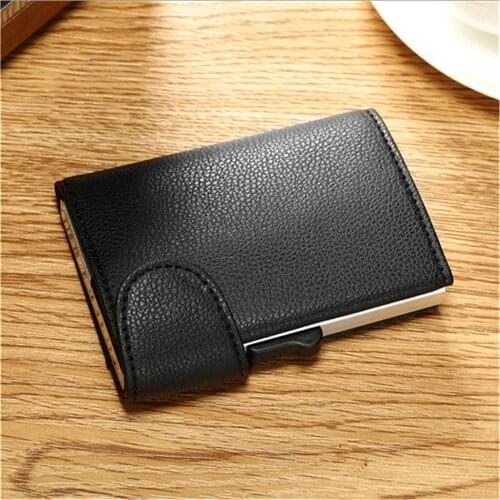 BISI GORO 2021 New Creative Men Wallet Vintage Aluminum Single Box Card Holders for Men and Women PU Leather Luxury Purses