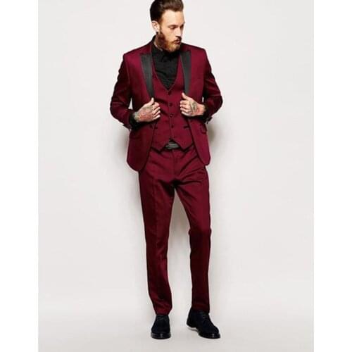 New Classic Mens Suit Smolking Noivo Terno Slim Fit Easculino Evening Suits for Men Burgundy Prom Tuxedo Groom Party Blazer