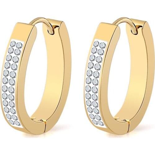 Wholesale Jewelry -- Titanium steel Crystals U Shaped Hoop Earrings For Women Jewelry Gold Color