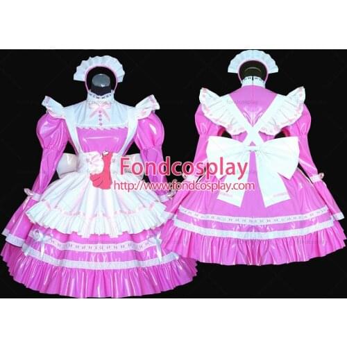 Sexy Sissy maid Dress PVC dress pink lockable Uniform cosplay costume Custom-made[G528]