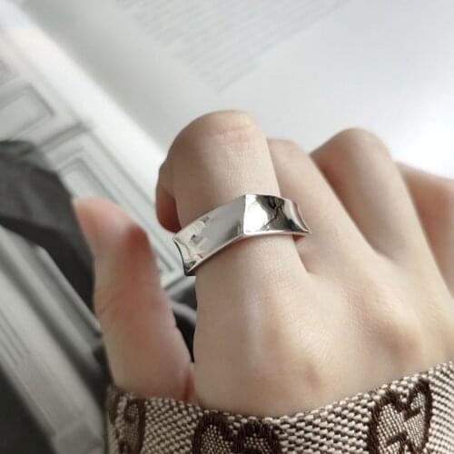 Silvology 925 Sterling Silver Irregular Glossy Rings Elegant Geometric Industry Style Rings For Women Fashionable Jewelry Gift