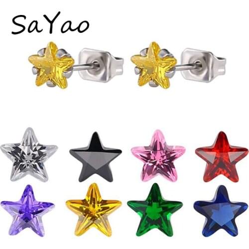2 Pieces 4mm Colorful Stainless Steel Stud Earring Star Crystal Tragus Earrings Cubic Zirconia Helix Body Piercing Jewelry Women