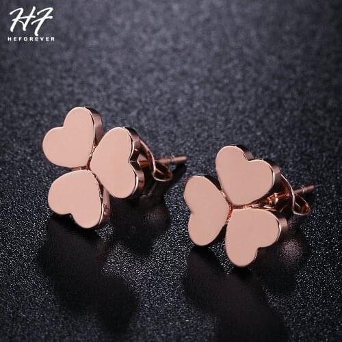 Romantic Clover Shaped Stud Earrings For Women Simple Womens Earing Accessories Rose Gold Plated Jewelry Fashion Jewellry E196
