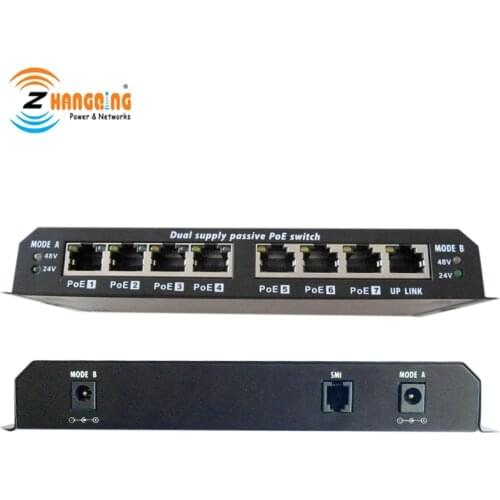 24V 48V 100Mbps PoE Switch Manufacture 7 Port PoE Network Switch For VOIP Phone IP Camera Including 24V 120W Power Supply