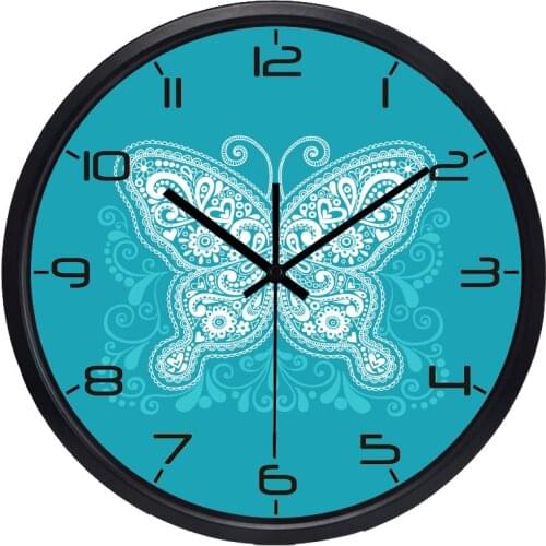 Modern Butterfly Beautiful Blue Wall Clock Newest Sweep Pendulum Indoor/Outdoor Cute Round Classical Clock