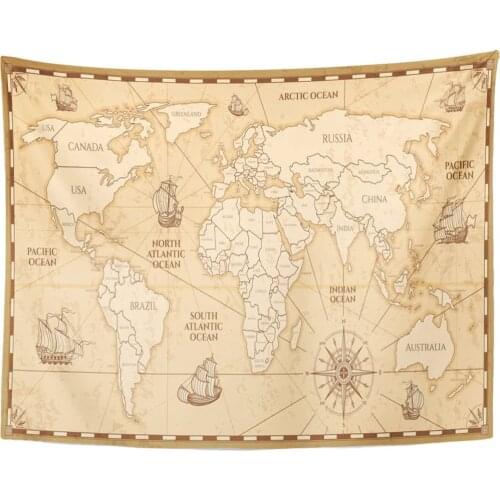 Old Antique World Map with Countries Boundaries Vintage Grunge America and Europe Creative Nautical Tapestry Home Decor