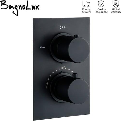 Bagnolux Brass Black Double-Handle Embedded Thermostatic Cooling And Heating Control Valve Bathroom Shower Faucet