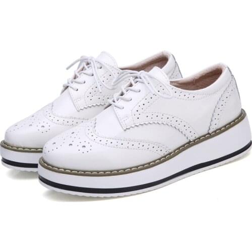 Autumn Women Platform Shoes Woman Patent Leather Flats Lace Up Footwear Female Flat Oxford Shoes For Women
