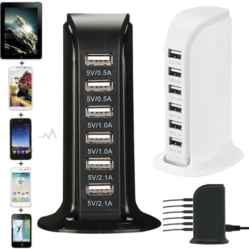 Multi 6-USB Port Desktop Charger Rapid Tower Charging Station Power Adapter