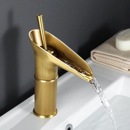 Waterfall Antique Faucet + Free Pipe, Bathroom Basin Faucet Black Brass Sink Mixer Taps Hot and Cold Tap Wine Glass style Single