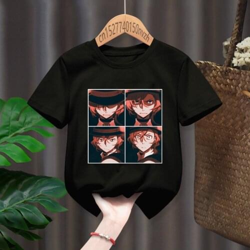 Japanese Anime Bungo Stray Dog Osamu Dazai Print Funny Baby Girl T-shirts Kid Children Manga Gift Present Black Harajuku Clothes