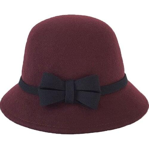 Female Fedoras Wool Hat Adult Winter Warm Fedoras Hats Wide Brim Fishermans Cap Autumn Winter Basin Cap Elegant Bow Cap B-8788