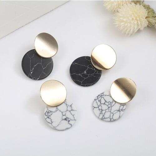 Bohemian Black White Marble Drop Earrings For Women Fashion Round geometric Hanging Statement Earring Korean Jewelry