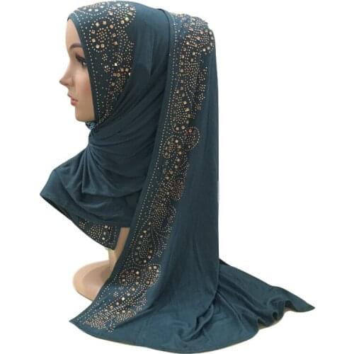 Mercerized cotton hot gold glass crystal beaded Muslim Long scarf hat womens headscarf
