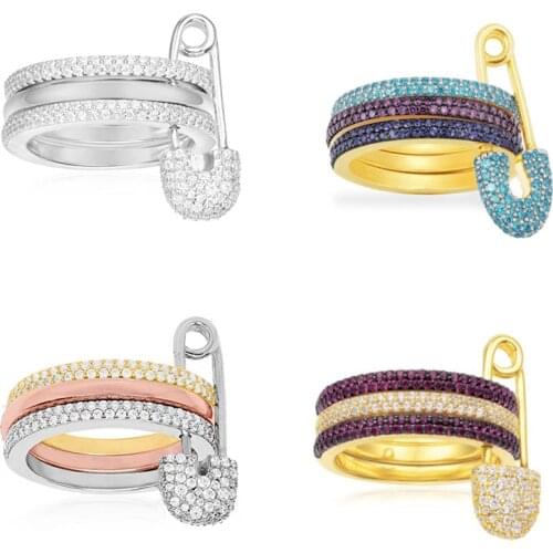 925 sterling silver Classic pin clip simple removable washable three circle index finger female diamond 18K gold rings for women