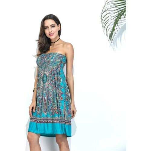 Womens Wrap Chest Sexy Dress Printing Beach Style Fashion Loose Dress Sundress Bohemian Style Milk Silk Ice Silk Dress