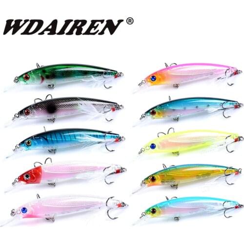 10pcs/lot Diving Wobbler Fishing Lures 7g 90mm Crank Bait Artificial Bait Fishing Lure Set with 6# Feather Hooks