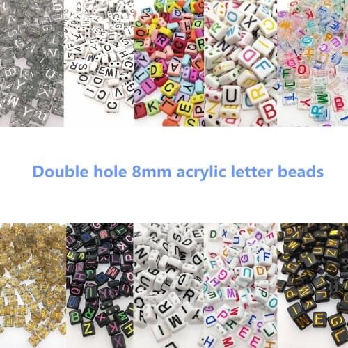 10 Style New Doudle Holes 8mm Flat Square Acrylic Spaced Beads 26 Random Mix Letter Beads for Jewelry Making DIY Charms Bracelet