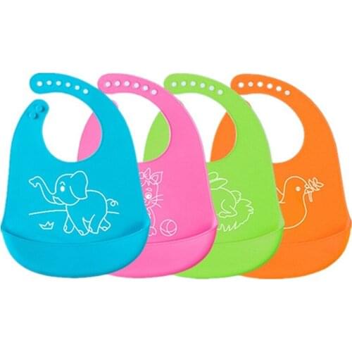 Cartoon Cute Silicone Baby 2Pcs Toddler Bibs Adjustable Waterproof Kids Feeding Apron Adjustable Feeding Apron Saliva Towel