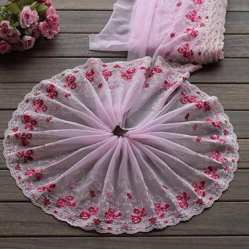 2 Yards Lace Trim Exquisite Red Rose Flowers Embroidered Tulle Lace 8.66 Inches Wide High Quality