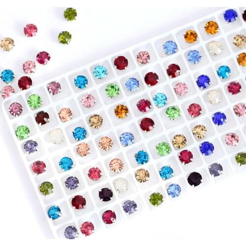 200pcs 4mm Glass Round Sew On Rhinestones With Silver Claw Flatback Colorful Sew on Claw Rhinestone For Clothes Crafts B1067