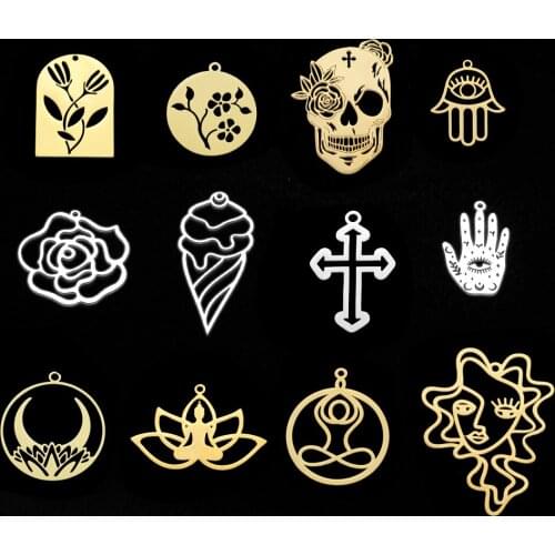 5pcs/lot 100% Stainless Steel Yoga mask Skull Charm Pendant for necklaces Wholesale Hand Eye of god Charms for DIY Jewelry Make