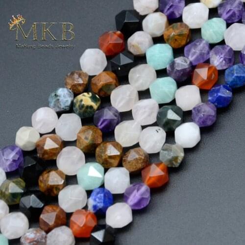 6 8 10mm Genuine Natural Stone Faceted Mixed Lapis Lazuli Amethysts Quartz Stone Beads For Jewelry Making Bracelet Wholesale