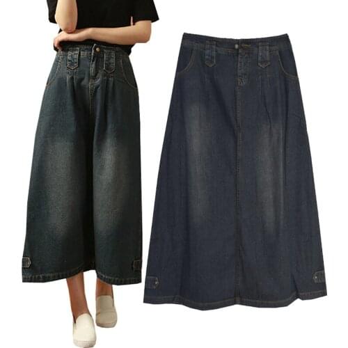 Free Shipping 2018 New Fashion Long Mid-calf A-line S-L Plus Size Denim Jeans Spring And Summer Style Women Casual Skirts