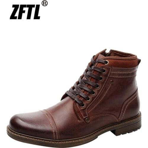 ZFTL Mens Martins Boots British fashion mens Casual boots Vintage Black Brown Brand Genuine Leather Ankle Motorcycle boots