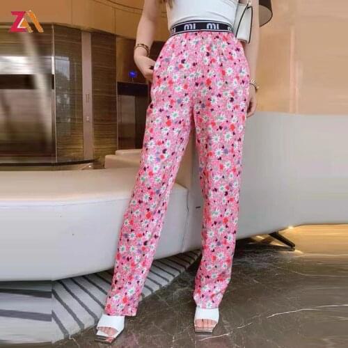 ZALady Designer Harajuku Little Daisy Floral Pink Women Pants Summer Casual Streetwear Straight Trousers y2k Pants Pantalones