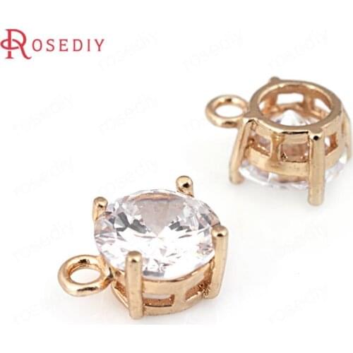 D126)2 pieces 8x10mm 24K Champagne Gold Color Plated Brass with Zircon Round Charms High Quality Diy Jewelry Accessories