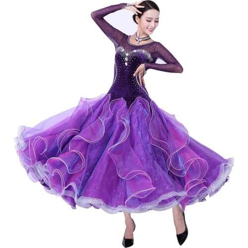 Customize High Quality ballroom dance competition dresses waltz rhinestone ballroom dress purple women ballroom dance Costumes