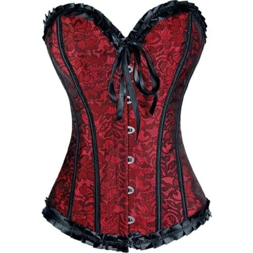 Plus Size Bustier Corsets Women Sexy Steampunk Lace Up Boned Overbust Waist Trainer Body Shaping Vintage Floral Burlesque Corset