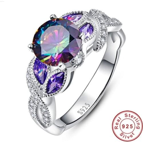 Mystical Rainbow Topaz S925 Sterling Silver Rings Sapphire Engagement Ring For Women Original Female Fine Jewelry