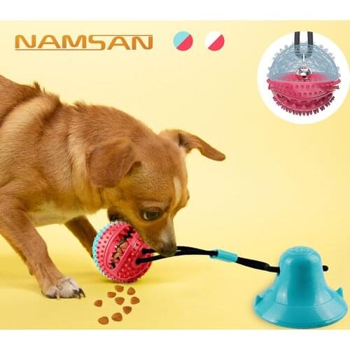 Multifunctional Dog Push Ball Toys Suction Cup Rope Interactive Play Rubber Dog Bite Chew Toys Teeth Cleaning Ball Pet Supplies