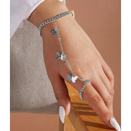 Fashion Butterfly Pendant Gold Silver Color Chain Finger Bracelets Set for Women Boho Simple Hand Bracelet Classic Jewelry Gifts