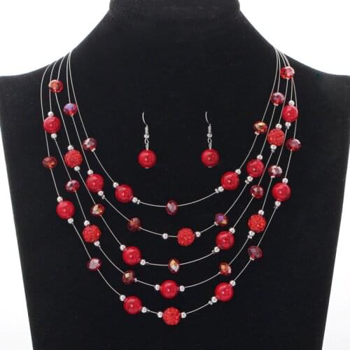 Artificial Coral Jewelry Sets Red Earrings Set Beads Natural Stone Necklace Collares Layers Choker Fashion Jewelry Set