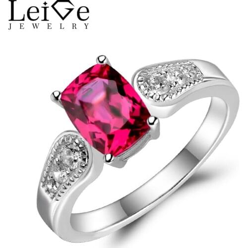 Leige Jewelry Sterling Silver 925 Ruby Ring Red Gemstone Engagement Wedding Love Ring for Women Cushion Cut Fine Jewelry