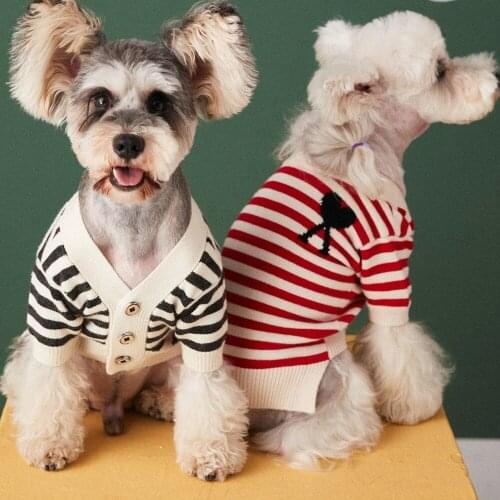 Dog Clothes New Autumn Winter Teddy Schnauzer Cute Pet Sweater Small Dog Stripe Cardigan Cat Clothing Puppy Coat Dogs Clothes