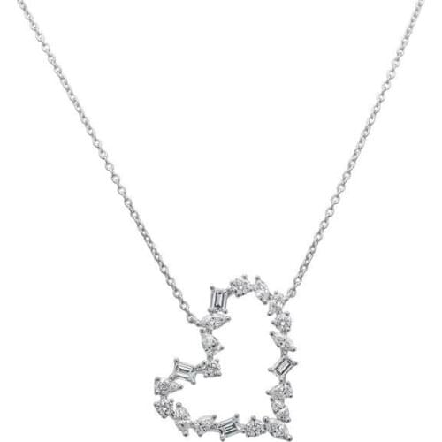 Various Shaped White Cubic Zirconia Heart Pendant Necklace For Women Girl Wholesale