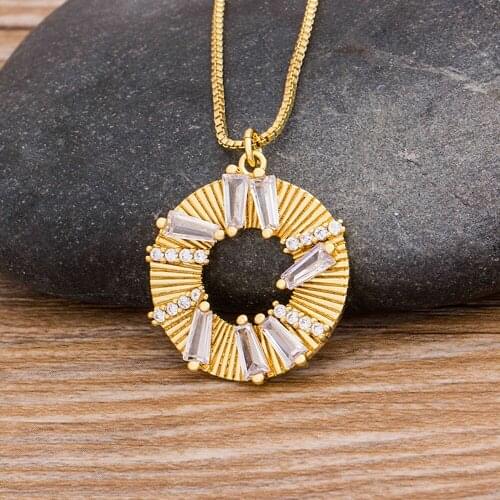 Boho Round Circle White CZ Stone Crystal Necklace Pendant For Women Fashion Gold Choker Necklace Charm Jewelry Gift Wholesale