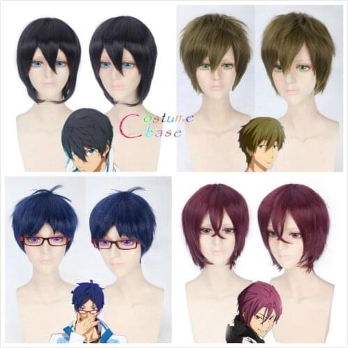 Anime Free Iwatobi Swim Club Cosplay Haruka Nanase Hazuki Nagisa Rin Matsuoka Costume Wig Party Hair Cosplay Wigs + Free Wig Cap